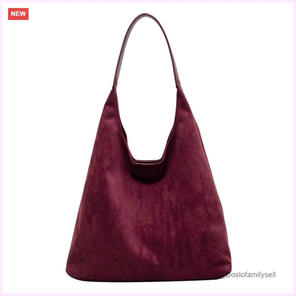 Faux Suede Hobo Tote Bag Slouchy Work Purse Shoulder Bag Retro Utility